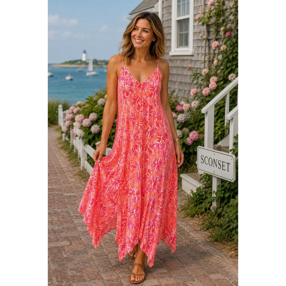 Vineyard Vines Women's Pink Sconset Maxi Dress Size L Coastal Nantucket Sundress